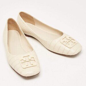 💕TORY BURCH💕 Georgia Ballet Flat ~ Croc Embossed Leather New Cream 10 NWOT